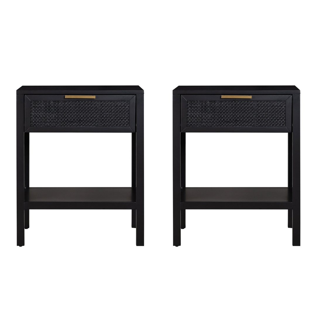 Santorini Hamptons Timber/Rattan Bedside Table Black