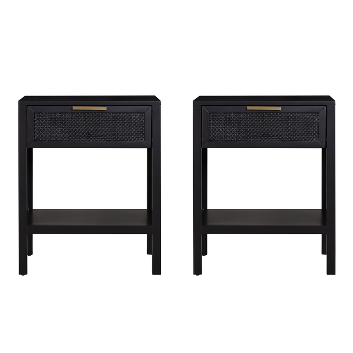 Santorini Hamptons Timber/Rattan Bedside Table Black