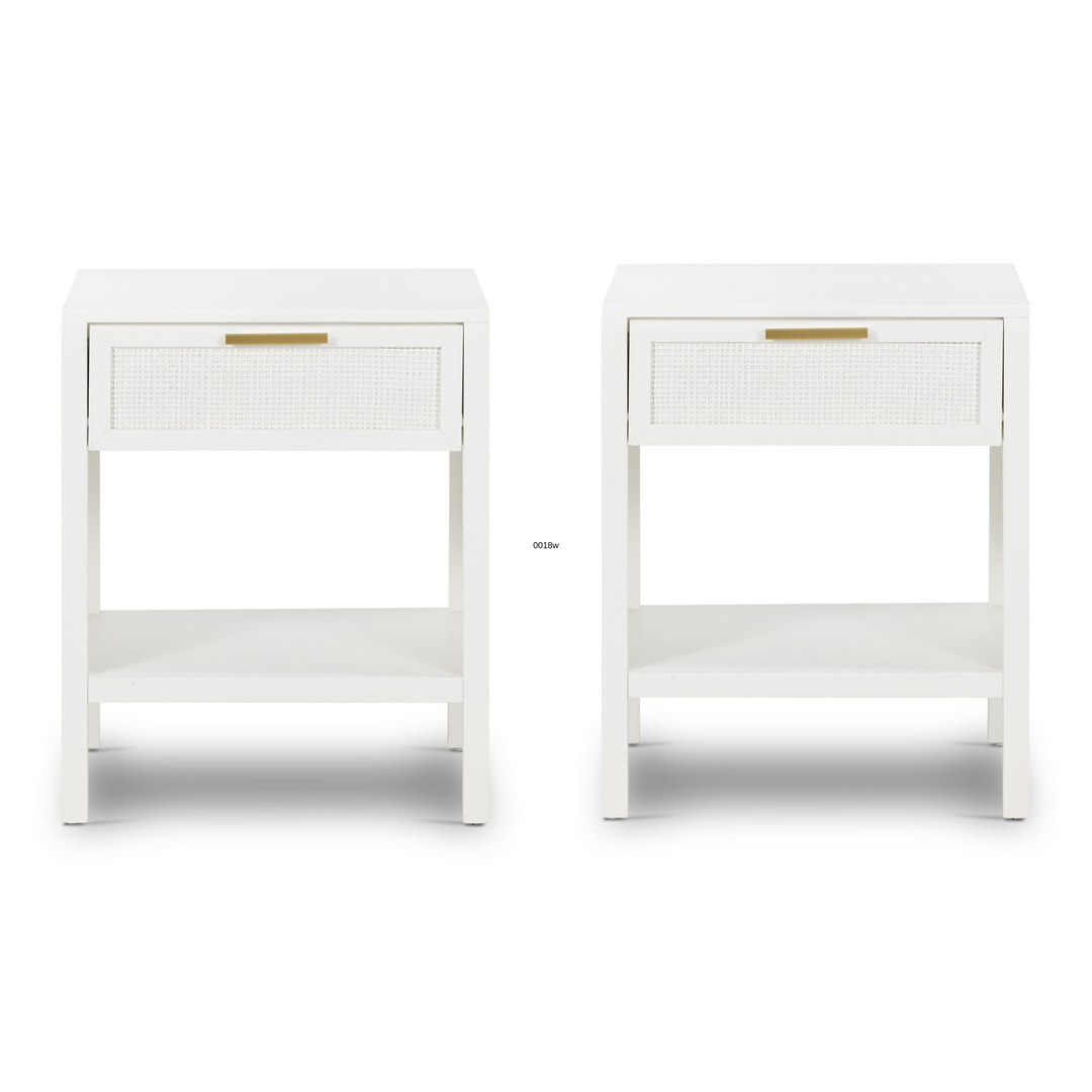 Santorini Hamptons Timber/Rattan Bedside Table White