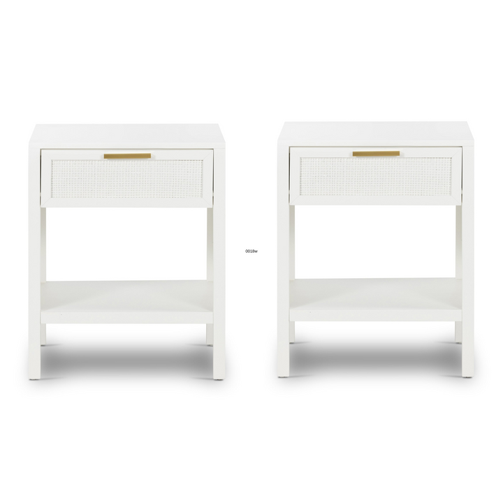 Santorini Hamptons Timber/Rattan Bedside Table White