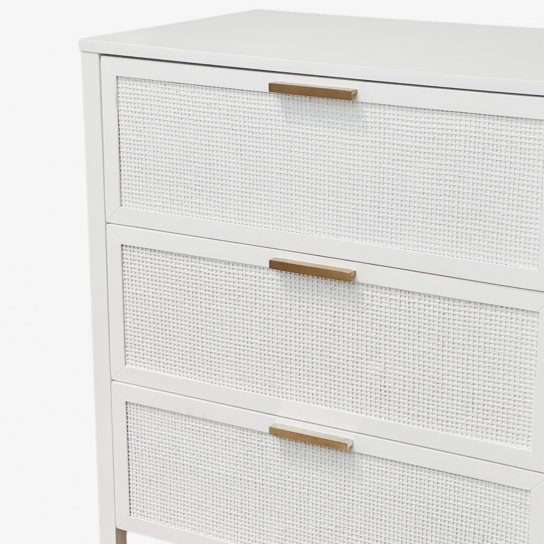 Santorini Hamptons 6 Drawer Timber/Rattan Dresser 140cm White