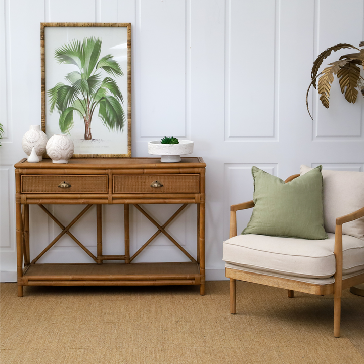 Cayman Rattan 2 Drawer Hamptons Console