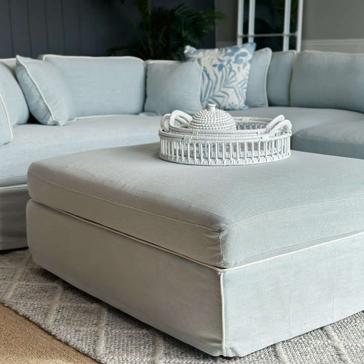 Marbella Ottoman Beach W/White Piping