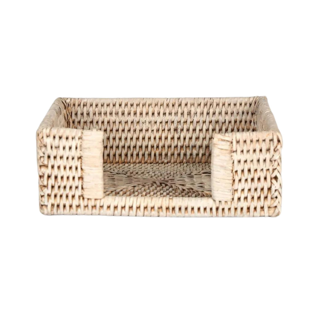 Paume Rattan Square Napkin Box White Wash