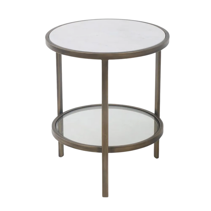 Palladium Brass Iron Marble & Glass Side Table