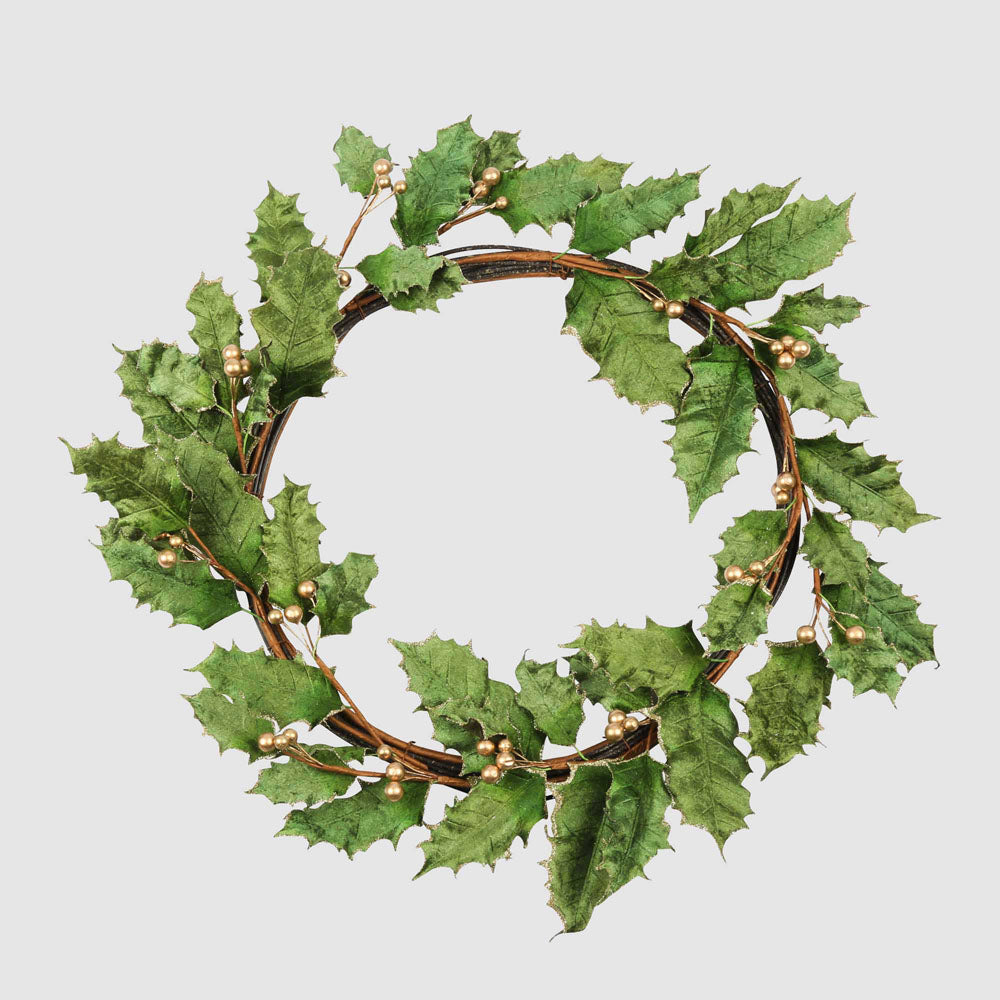Elive Green Velvet Holly Wreath