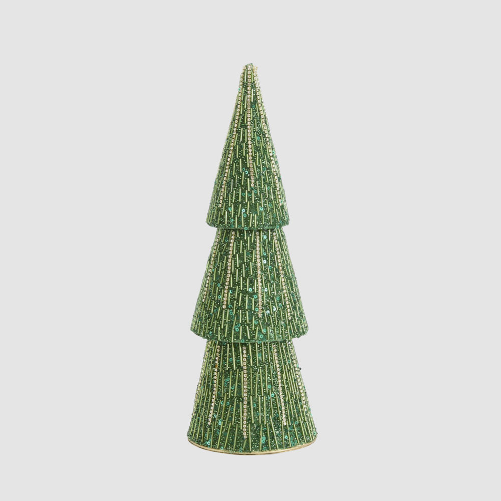 Ansance Tiered Beaded Cone Tree Medium Green
