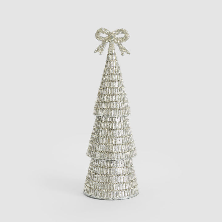 Tiffany Bugle Bead Tiered Cone Tree Large Silver