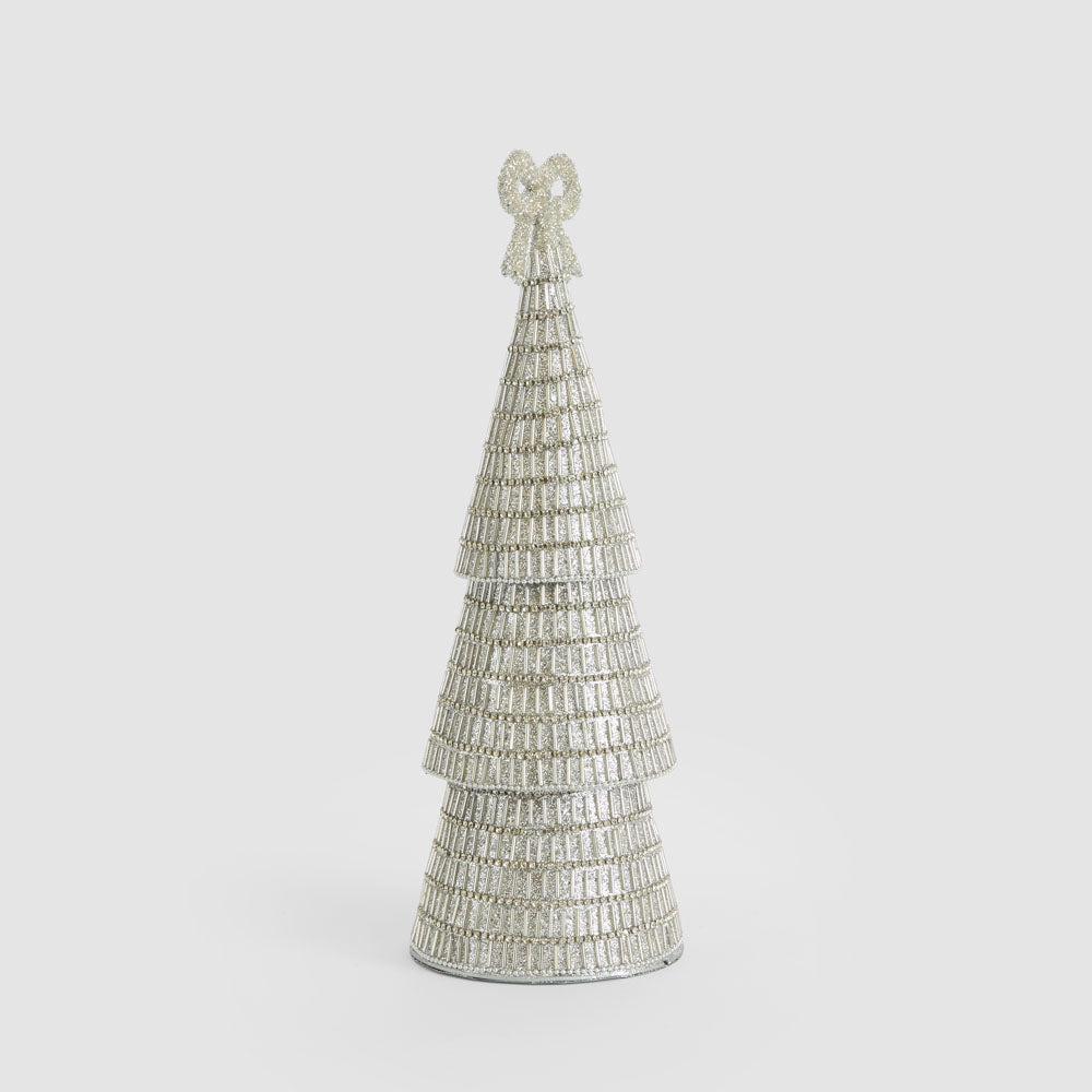 Tiffany Bugle Bead Tiered Cone Tree Large Silver