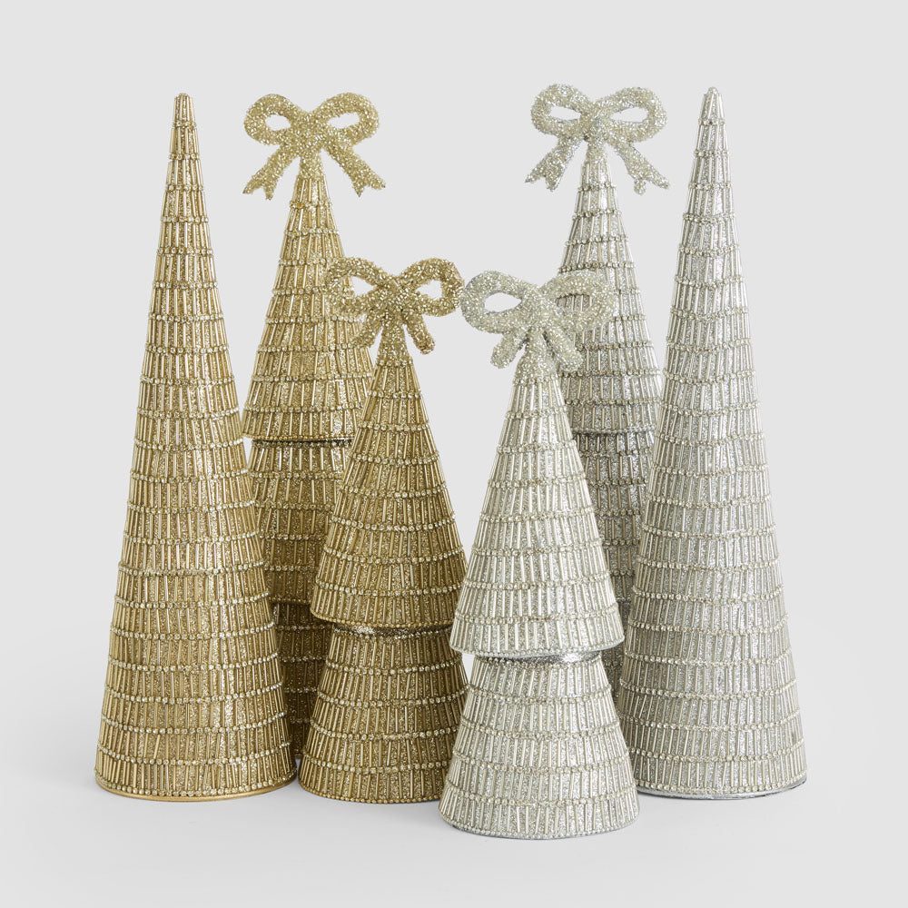 Tiffany Bugle Bead Tiered Cone Tree Large Gold