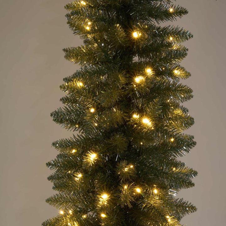 Silver Green Light Up Slim Pencil Tree 210cm with 200 LED with Foot Pedal