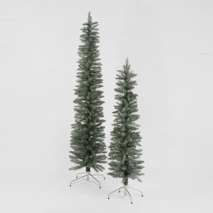 Silver Green Light Up Slim Pencil Tree 210cm with 200 LED with Foot Pedal