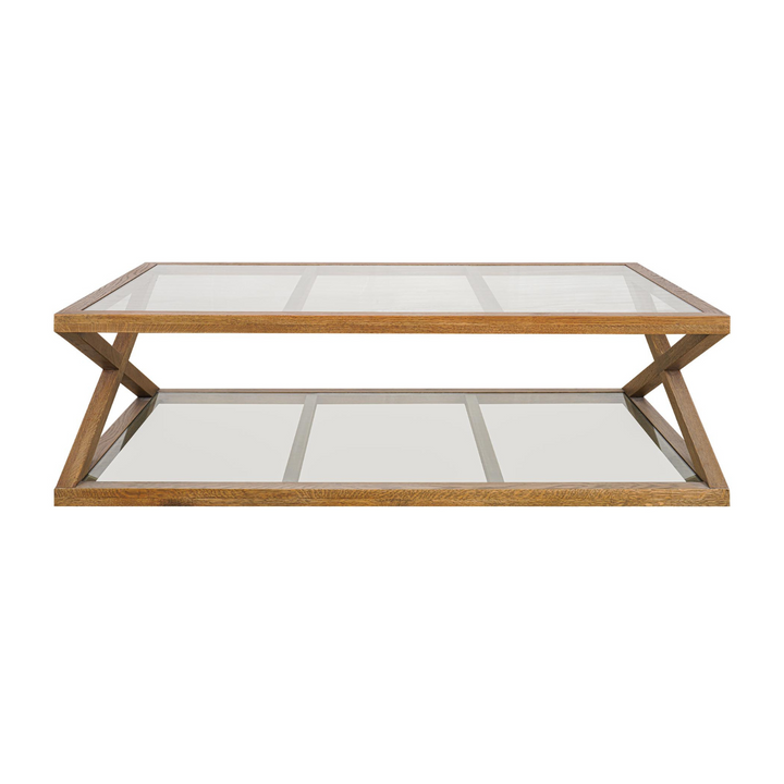 Zoey Cross American Oak Glass Coffee Table 140Cm