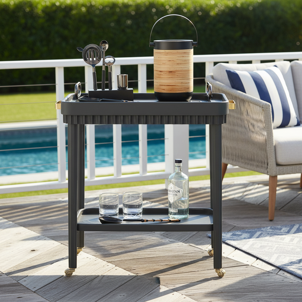 Royce Fluted Oak Bar Cart Black