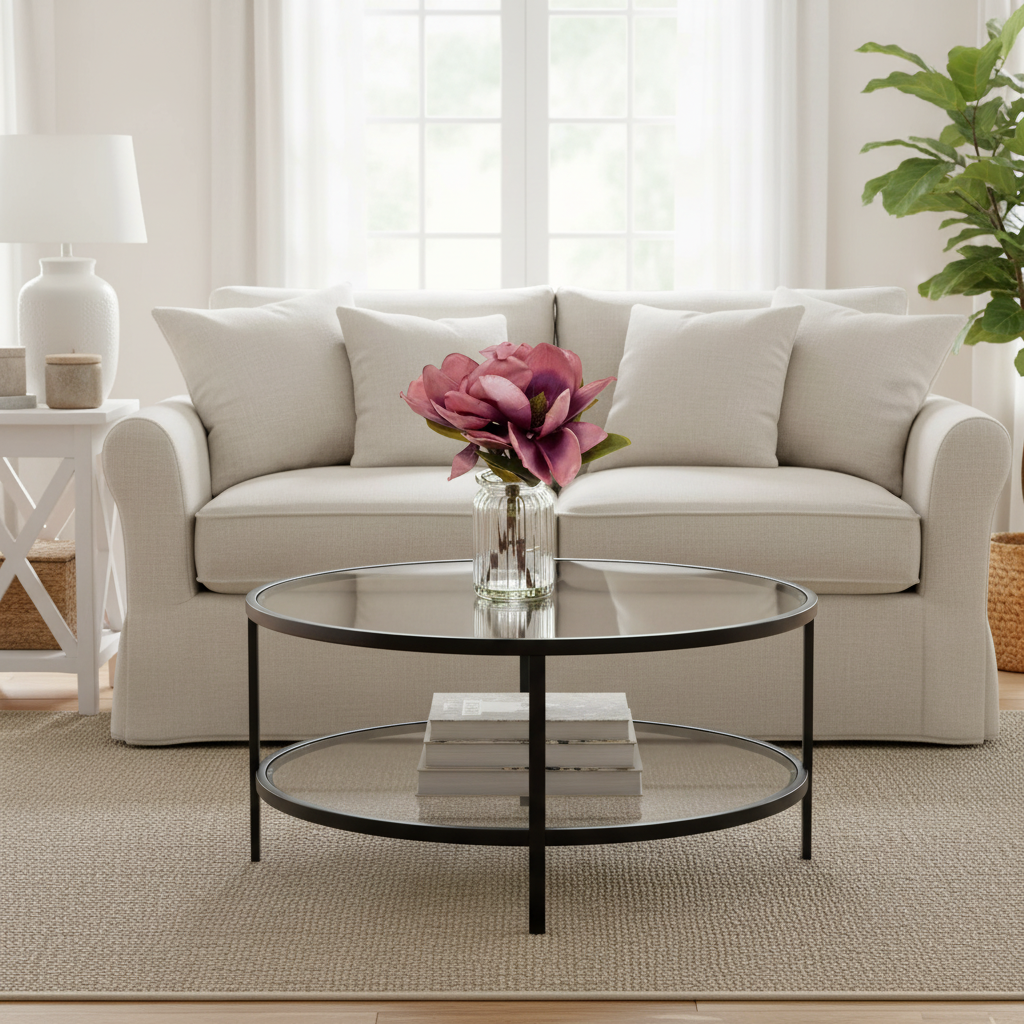 Palladium Black Iron & Glass Coffee Table