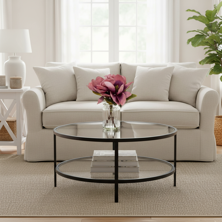 Palladium Black Iron & Glass Coffee Table