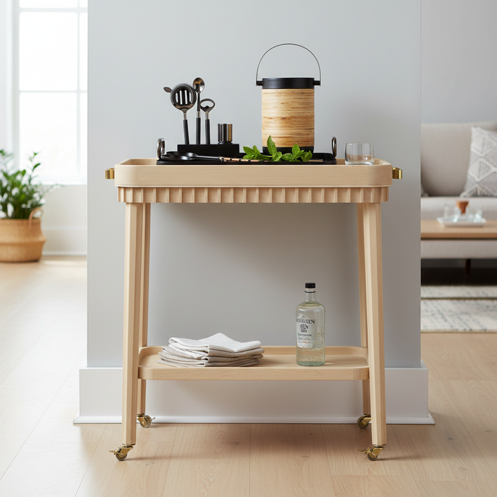Royce Fluted Oak Bar Cart Natural