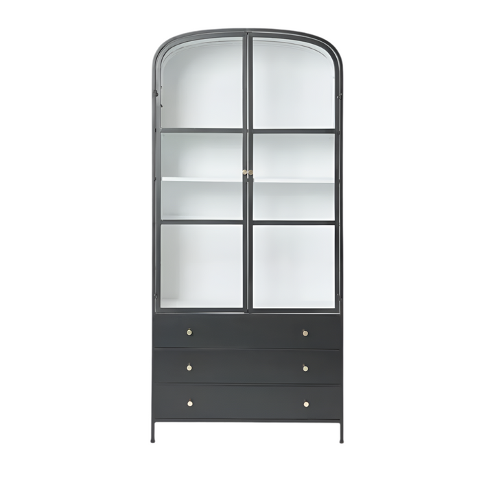 Atlas  Glass Doors Cabinet with 3 drawers Black