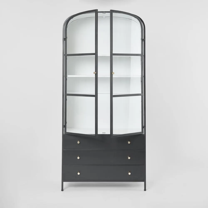 Atlas  Glass Doors Cabinet with 3 drawers Black