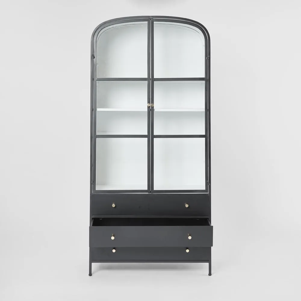 Atlas  Glass Doors Cabinet with 3 drawers Black