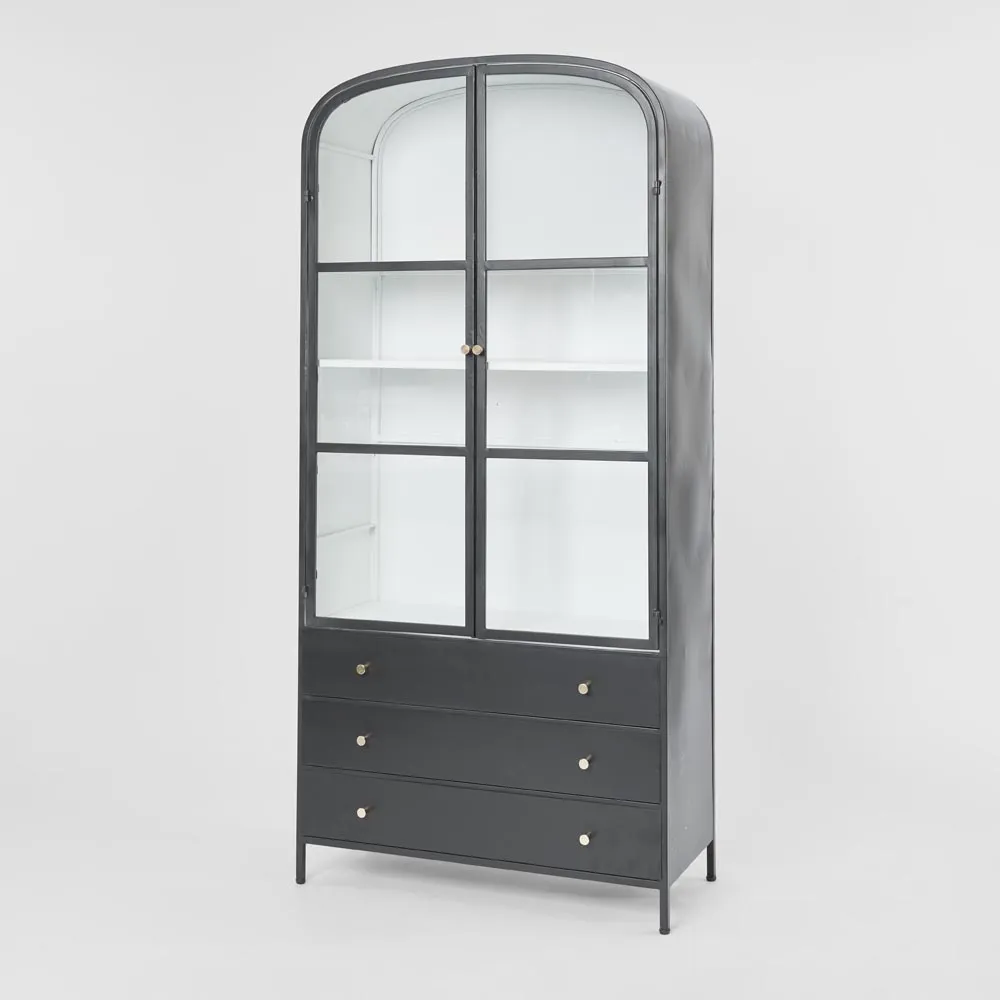 Atlas  Glass Doors Cabinet with 3 drawers Black