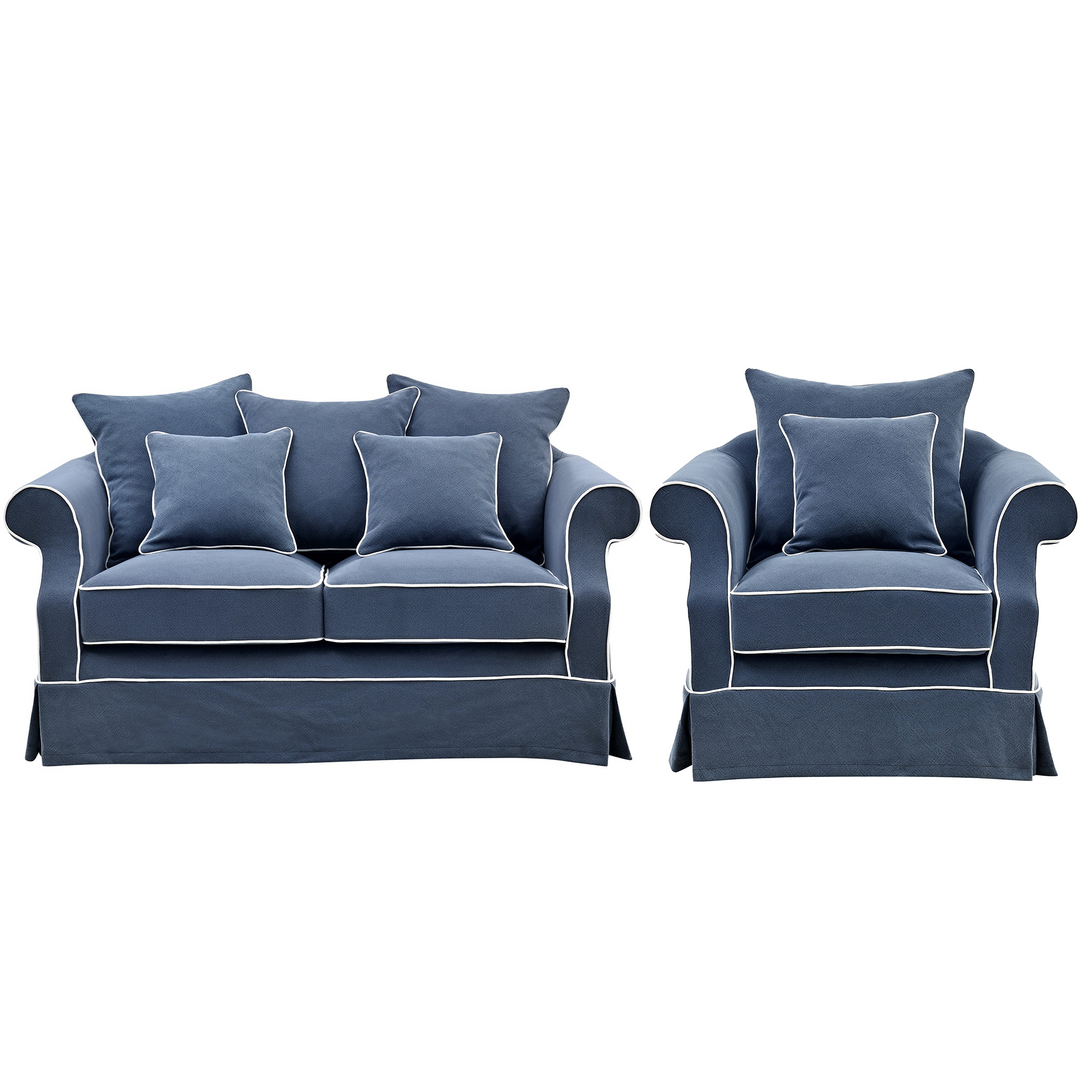 Avalon Navy 2 Seat Sofa and Armchair