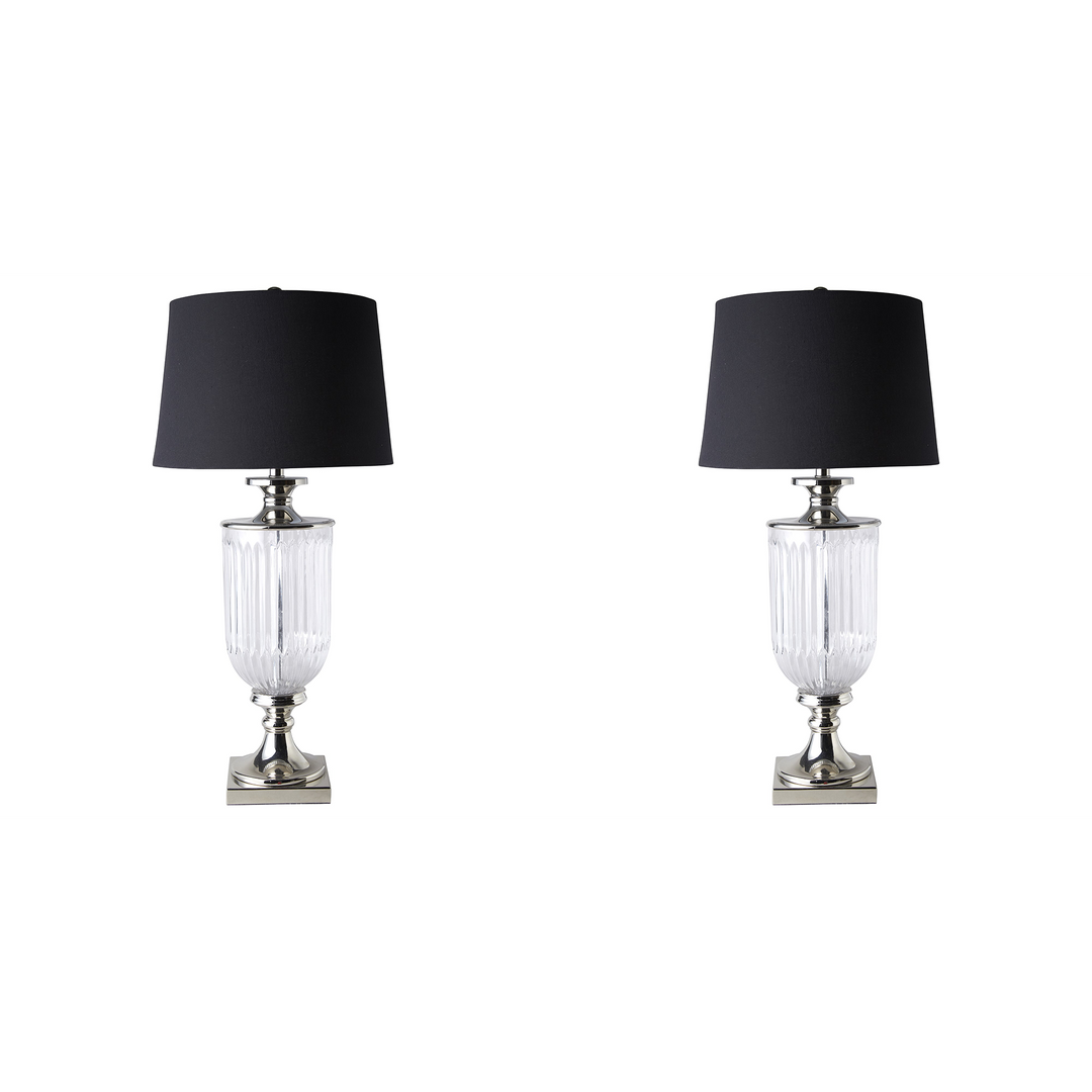 Bellevue Glass Nickel Lamps With Black Linen Shade - Set of 2