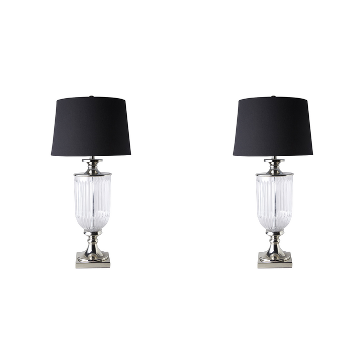 Bellevue Glass Nickel Lamps With Black Linen Shade - Set of 2