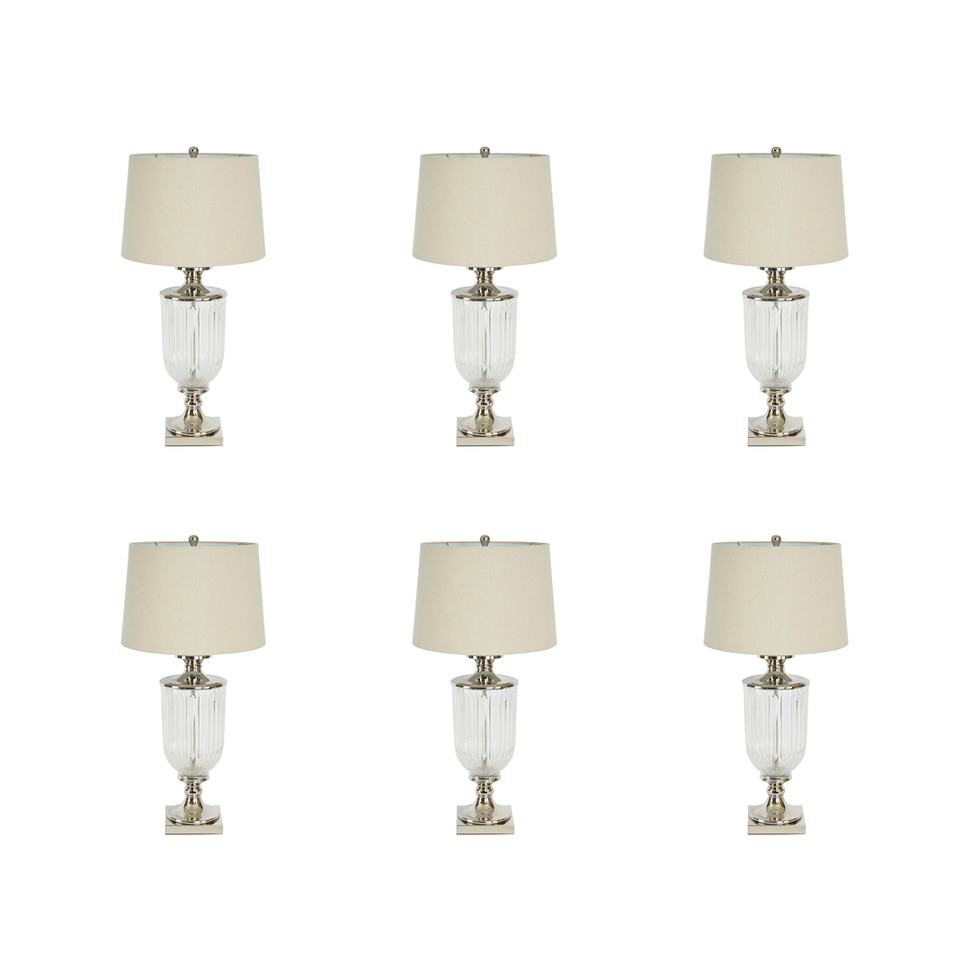 Bellevue Glass Nickel Lamps With Natural Linen Shade - Set of 6