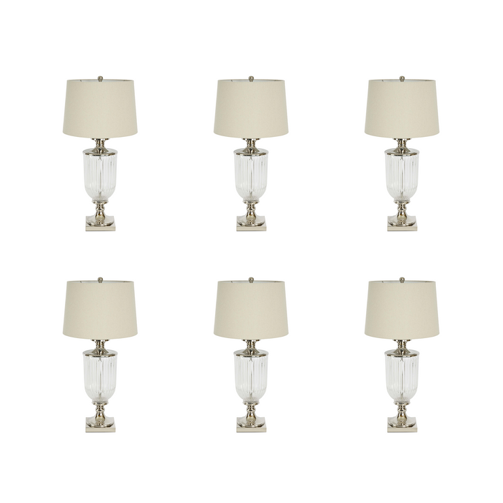 Bellevue Glass Nickel Lamps With Natural Linen Shade - Set of 6