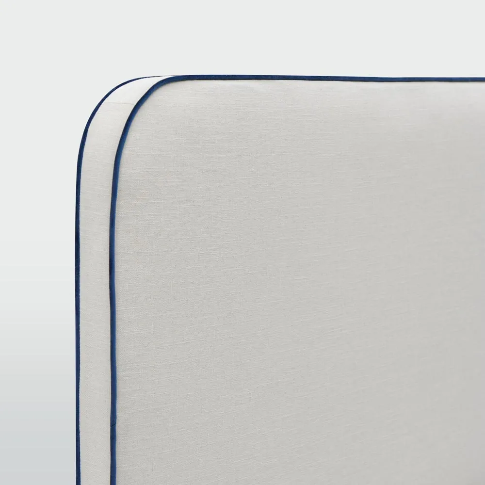 Brighton Bedhead Ivory with Blue Piping