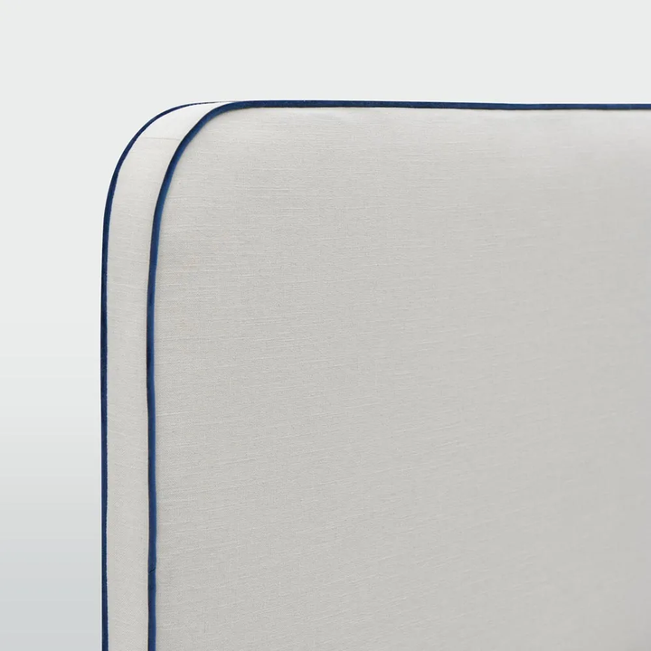 Brighton Bedhead Ivory with Blue Piping