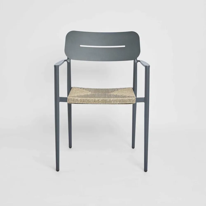 Casper Stackable Dining chair with Arms White & Natural Weave Outdoor