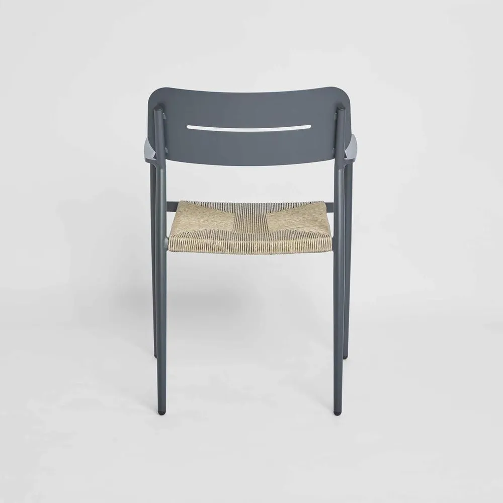 Casper Stackable Dining chair with Arms White & Natural Weave Outdoor