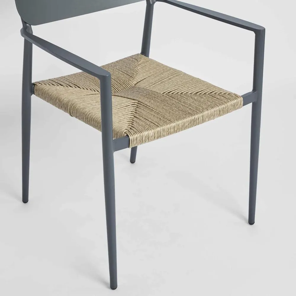 Casper Stackable Dining chair with Arms White & Natural Weave Outdoor
