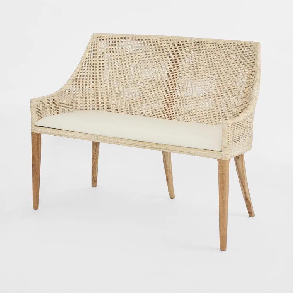 Charlotte Rattan Bench Seat Natural Whitewash