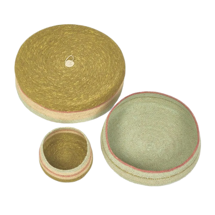Cina Woven Trays Set 3  Mustard & Blue