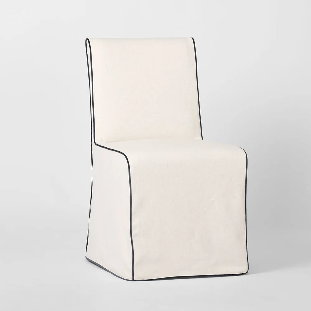 Clifton Dining Chair Slip Cover  Ivory w/ Navy Piping