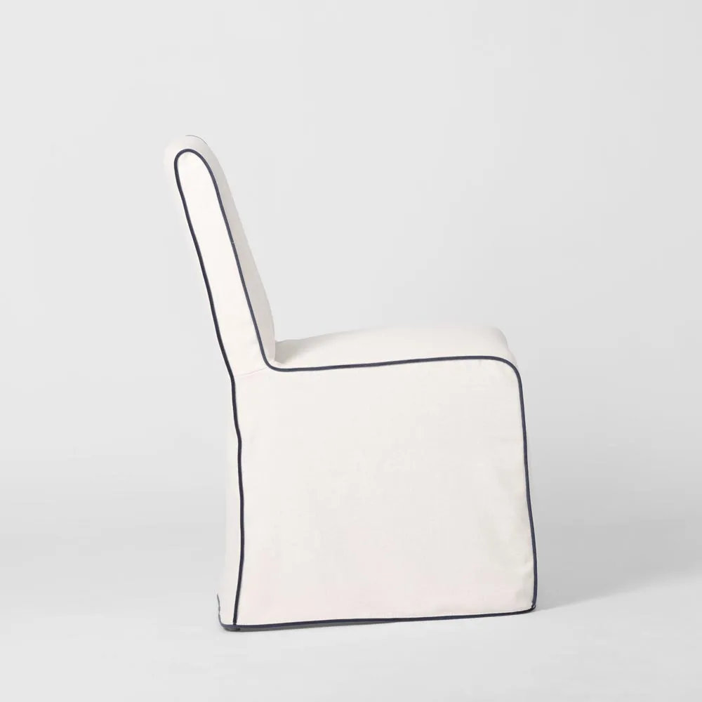Clifton Dining Chair Slip Cover  Ivory w/ Navy Piping