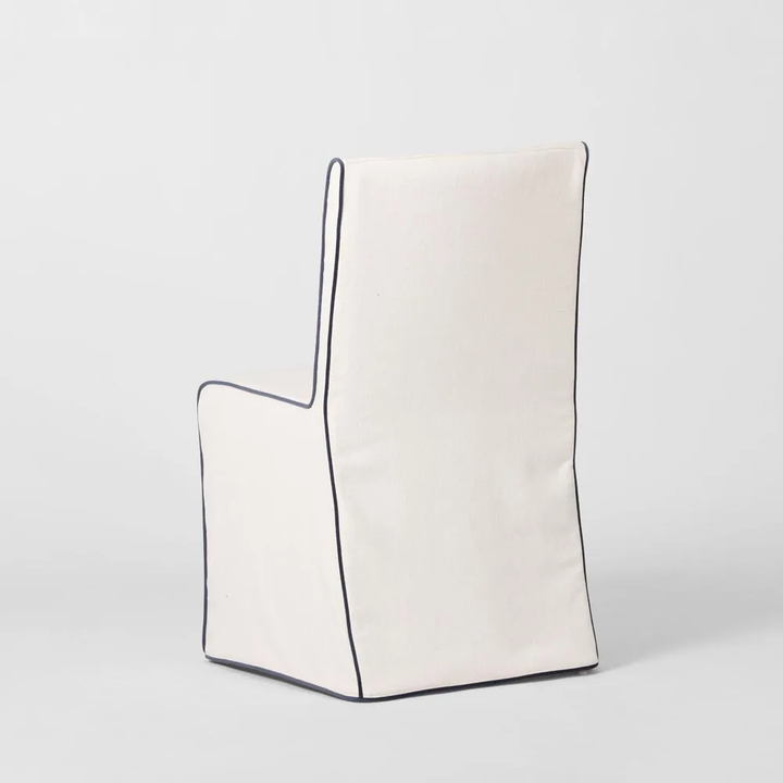 Clifton Dining Chair Slip Cover  Ivory w/ Navy Piping