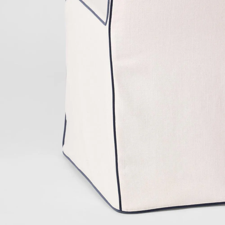 Clifton Dining Chair Slip Cover  Ivory w/ Navy Piping