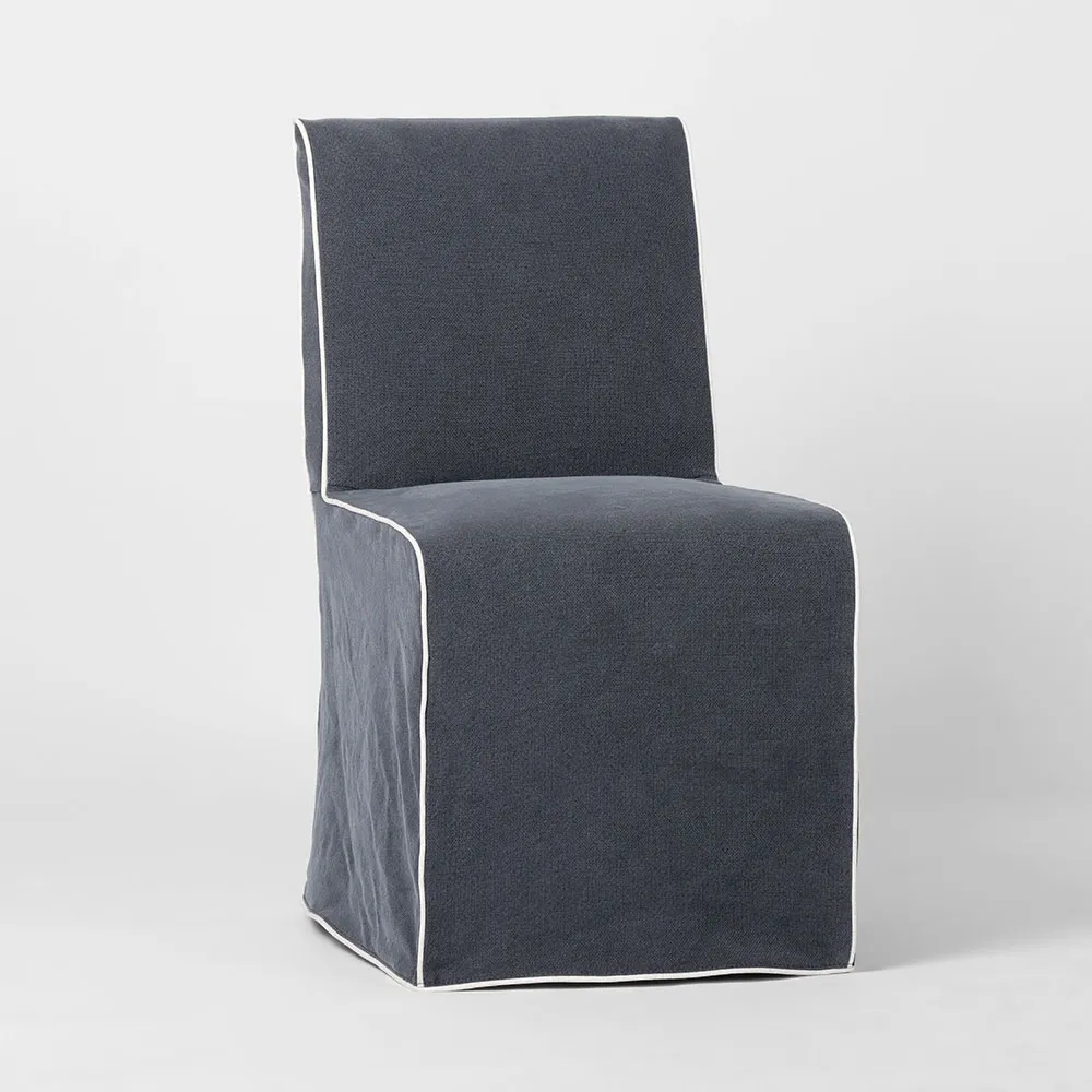 Clifton Dining Chair Slip Cover  Navy w/ White Piping