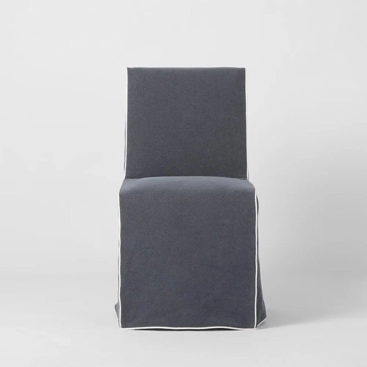 Clifton Dining Chair Slip Cover  Navy w/ White Piping