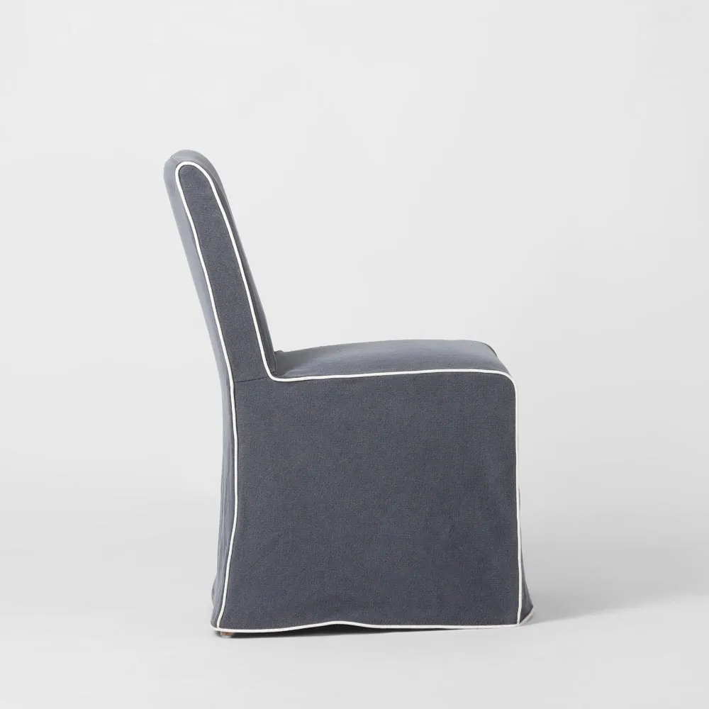 Clifton Dining Chair Slip Cover  Navy w/ White Piping