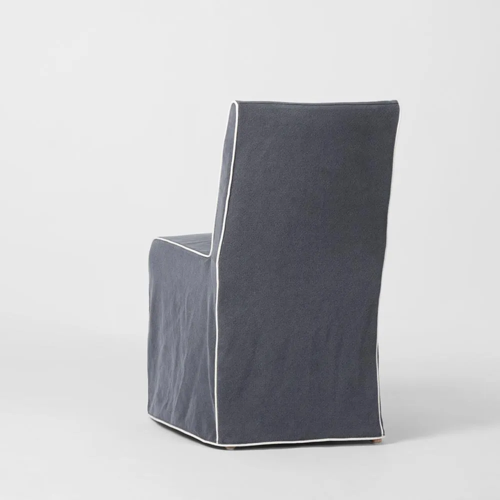 Clifton Dining Chair Slip Cover  Navy w/ White Piping