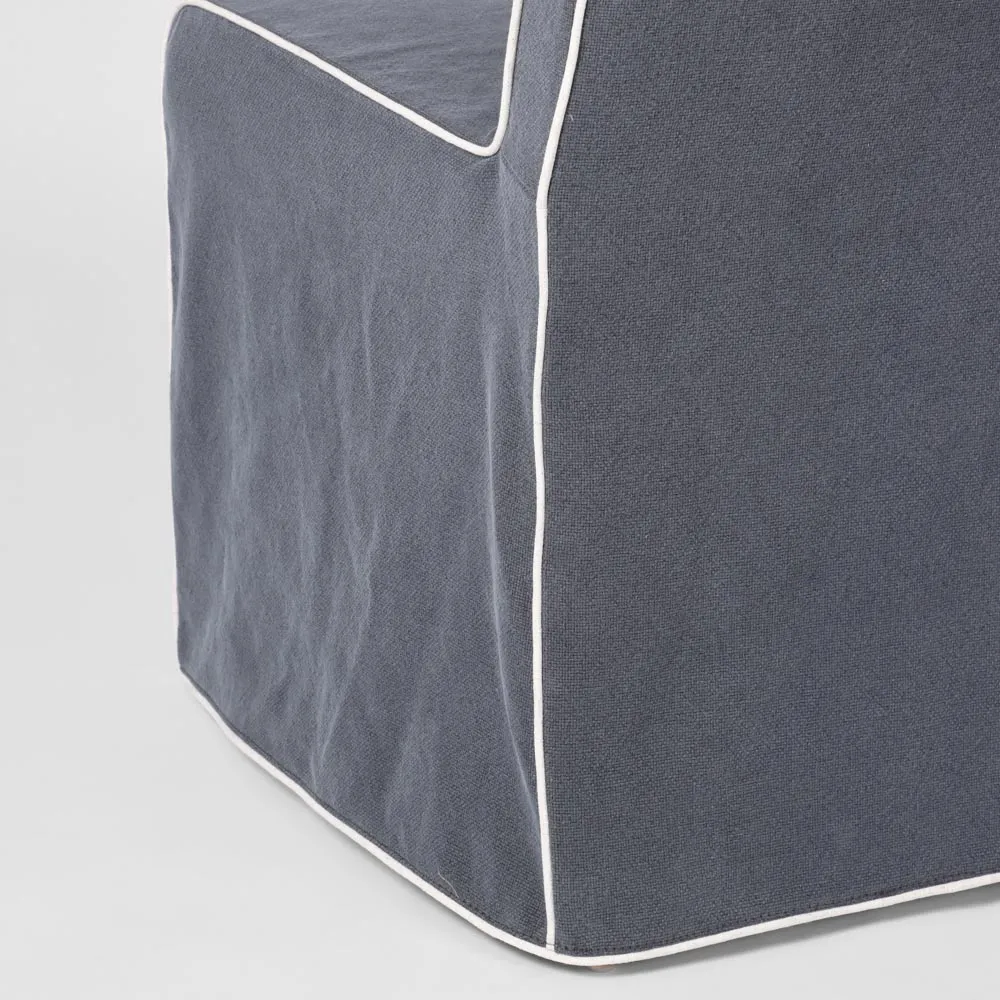 Clifton Dining Chair Slip Cover  Navy w/ White Piping