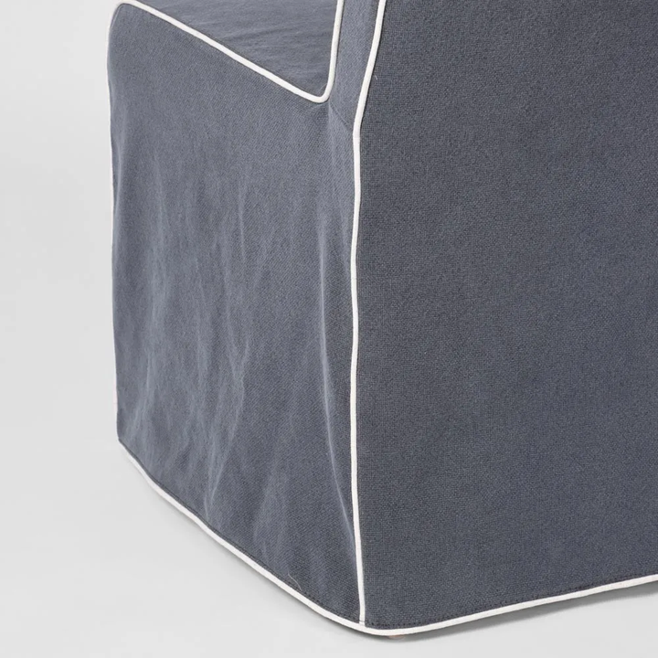 Clifton Dining Chair Slip Cover  Navy w/ White Piping