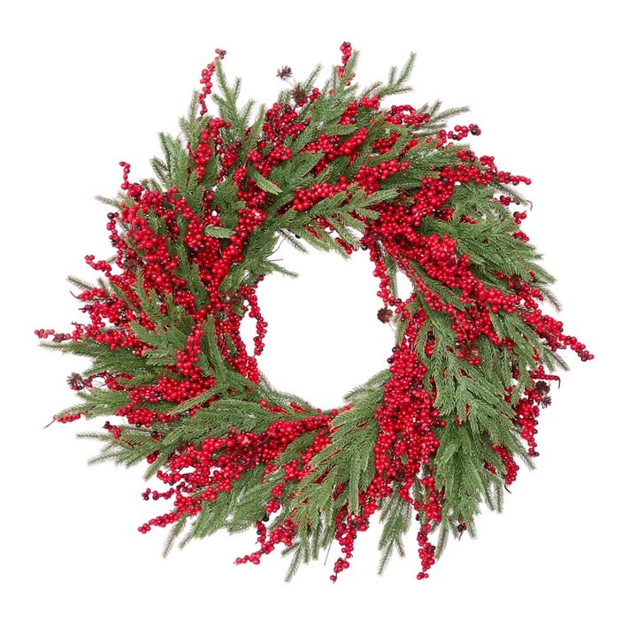 Cypress and Red Berry Wreath 65cm