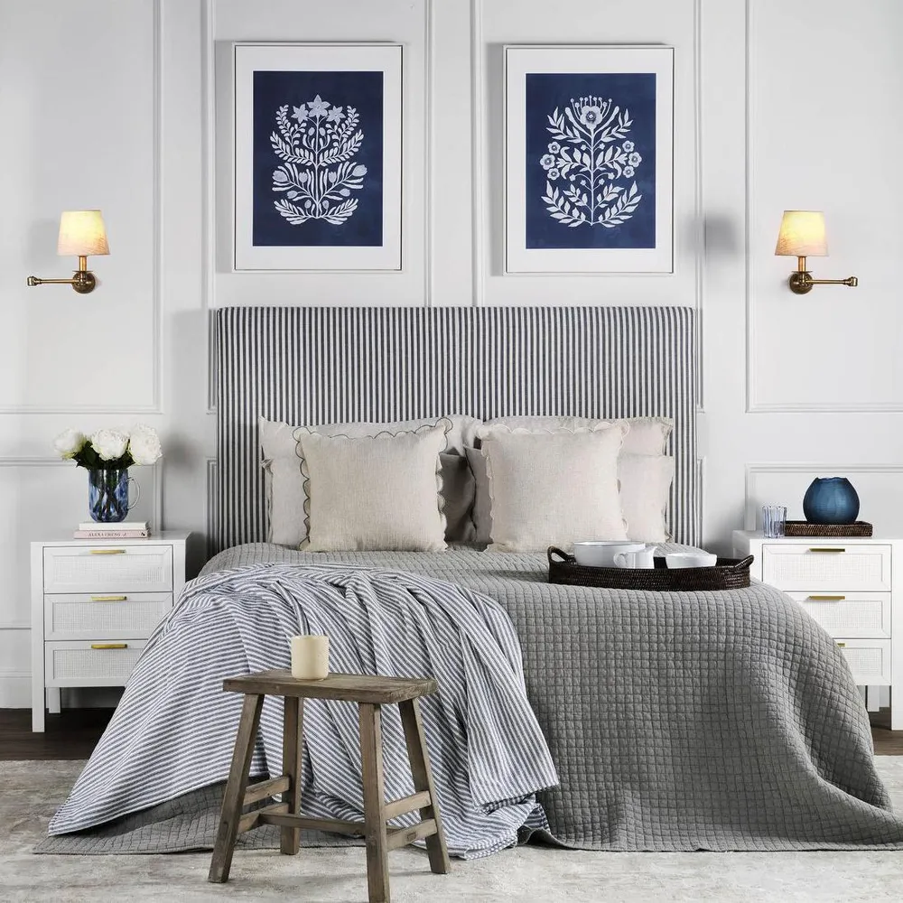 Flowers Blue Motif Framed Wall Art 60x80cm Set 2