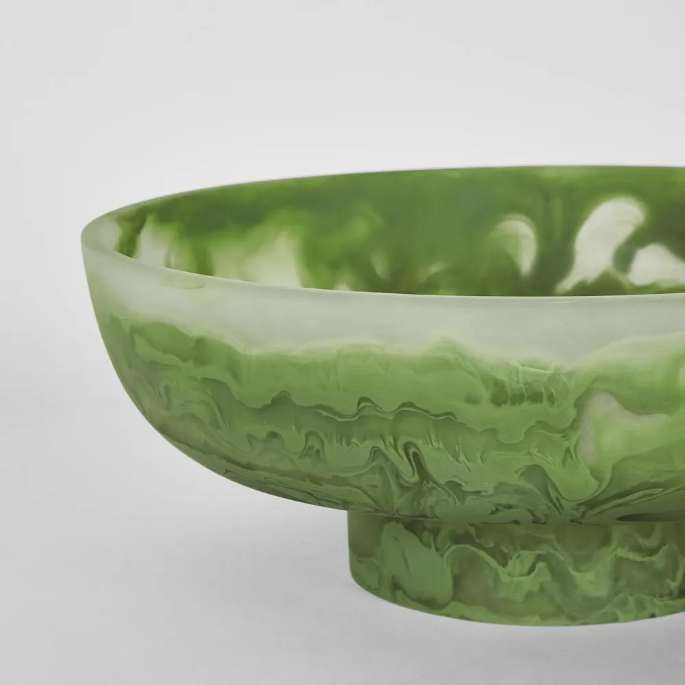 IDRA  Swirl Resin Serving Bowl on Stand Green